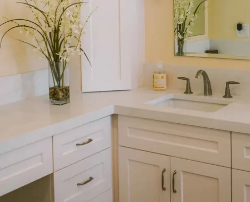 flowers on vanity and sink