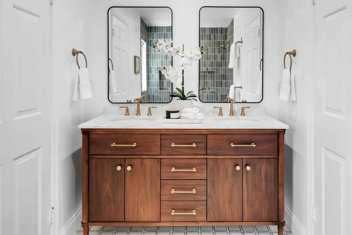 Contemporary bathroom remodel with freestanding tub